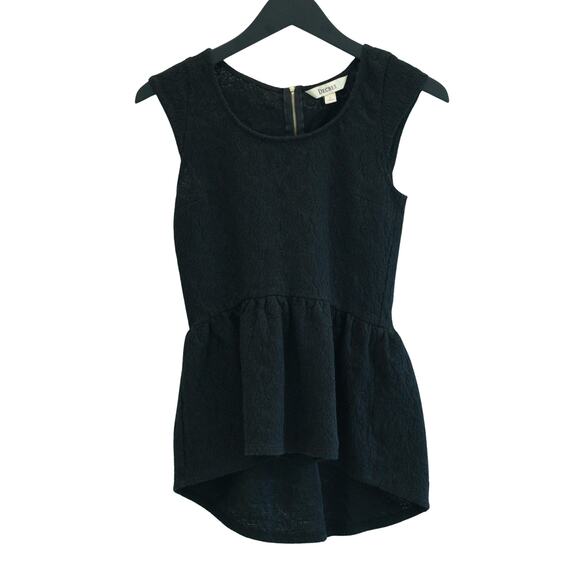 Black Textured Peplum Top Sleeveless High Low Elegant Blouse - Picture 1 of 5